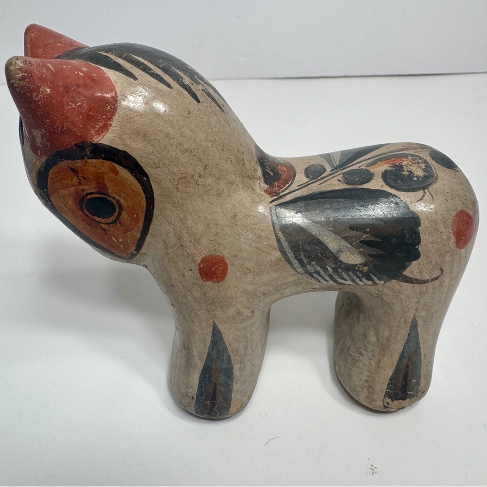 Vintage Mexican Tonala Pottery Donkey Figurine. hand-painted designs clay finish